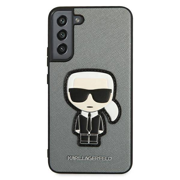 Cover KARL LAGERFELD Samsung Galaxy S22 Plus Saffiano Ikonik Karl`s Patch Custodia rigida argento